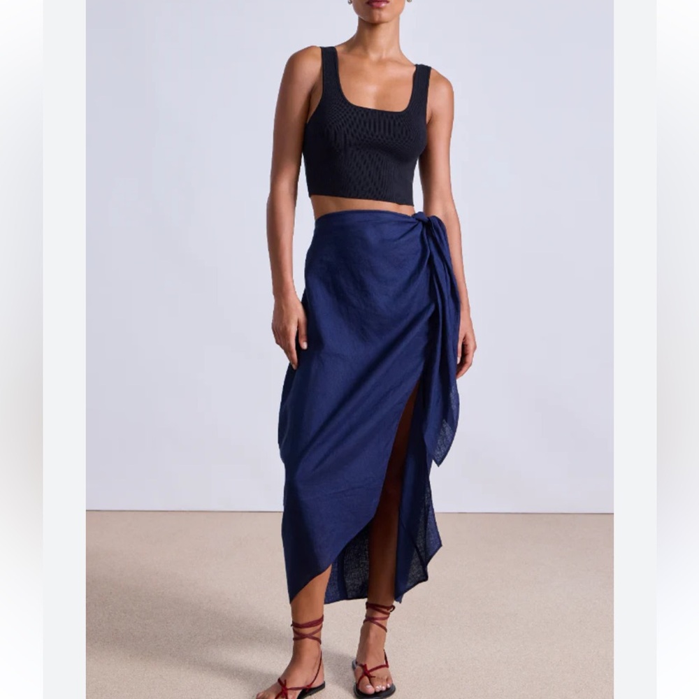 NWOT Apiece Apart Asymmetrical Lexi Sarong Navy Linen Wrap Skirt